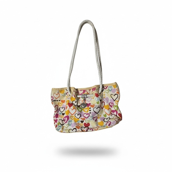 Brighton Vtg  Canvas Hearts Of Hearts Lilliana Shoulder Bag With Heart Charm - Picture 13 of 13